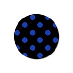 Polka Dots - Cerulean Blue on Black Rubber Coaster (Round)