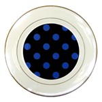 Polka Dots - Cerulean Blue on Black Porcelain Plate
