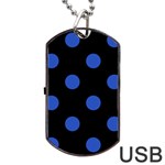 Polka Dots - Cerulean Blue on Black Dog Tag USB Flash (One Side)