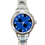 Polka Dots - Black on Cobalt Blue Round Italian Charm Watch