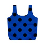 Polka Dots - Black on Cobalt Blue Full Print Recycle Bag (M)