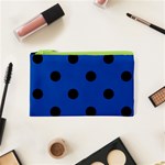 Polka Dots - Black on Cobalt Blue Canvas Cosmetic Bag (XS)