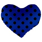 Polka Dots - Black on Cobalt Blue Large 19  Premium Heart Shape Cushion