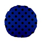 Polka Dots - Black on Cobalt Blue Standard 15  Premium Flano Round Cushion