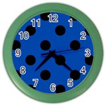 Polka Dots - Black on Cobalt Blue Color Wall Clock