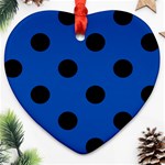 Polka Dots - Black on Cobalt Blue Heart Ornament (Two Sides)