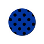 Polka Dots - Black on Cobalt Blue Rubber Coaster (Round)