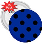 Polka Dots - Black on Cobalt Blue 3  Button (10 pack)