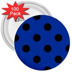 Polka Dots - Black on Cobalt Blue 3  Button (100 pack)