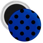 Polka Dots - Black on Cobalt Blue 3  Magnet