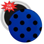 Polka Dots - Black on Cobalt Blue 3  Magnet (100 pack)