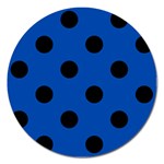 Polka Dots - Black on Cobalt Blue Magnet 5  (Round)