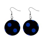 Polka Dots - Cobalt Blue on Black 1  Button Earrings