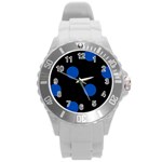Polka Dots - Cobalt Blue on Black Round Plastic Sport Watch (L)