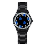 Polka Dots - Cobalt Blue on Black Stainless Steel Round Watch