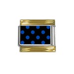 Polka Dots - Cobalt Blue on Black Gold Trim Italian Charm (9mm)