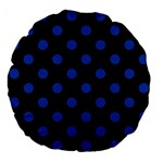 Polka Dots - Cobalt Blue on Black Large 18  Premium Flano Round Cushion