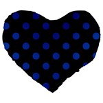 Polka Dots - Cobalt Blue on Black Large 19  Premium Heart Shape Cushion