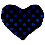 Polka Dots - Cobalt Blue on Black Large 19  Premium Flano Heart Shape Cushion
