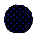 Polka Dots - Cobalt Blue on Black Standard 15  Premium Flano Round Cushion