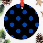 Polka Dots - Cobalt Blue on Black Round Ornament (Two Sides)