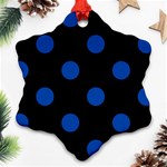 Polka Dots - Cobalt Blue on Black Snowflake Ornament (Two Sides)