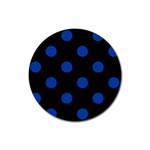 Polka Dots - Cobalt Blue on Black Rubber Coaster (Round)