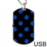Polka Dots - Cobalt Blue on Black Dog Tag USB Flash (One Side)