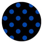 Polka Dots - Cobalt Blue on Black Magnet 5  (Round)