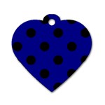 Polka Dots - Black on Dark Blue Dog Tag Heart (One Side)