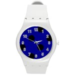 Polka Dots - Black on Dark Blue Round Plastic Sport Watch (M)