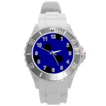 Polka Dots - Black on Dark Blue Round Plastic Sport Watch (L)