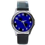 Polka Dots - Black on Dark Blue Round Metal Watch