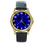 Polka Dots - Black on Dark Blue Round Gold Metal Watch