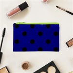 Polka Dots - Black on Dark Blue Canvas Cosmetic Bag (XS)