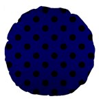 Polka Dots - Black on Dark Blue Large 18  Premium Flano Round Cushion