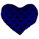 Polka Dots - Black on Dark Blue Large 19  Premium Heart Shape Cushion