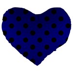 Polka Dots - Black on Dark Blue Large 19  Premium Flano Heart Shape Cushion