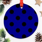 Polka Dots - Black on Dark Blue Round Ornament (Two Sides)