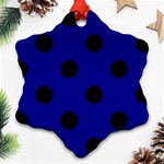 Polka Dots - Black on Dark Blue Snowflake Ornament (Two Sides)