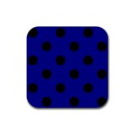 Polka Dots - Black on Dark Blue Rubber Coaster (Square)