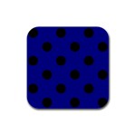 Polka Dots - Black on Dark Blue Rubber Square Coaster (4 pack)