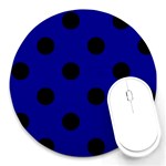 Polka Dots - Black on Dark Blue Round Mousepad