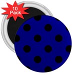 Polka Dots - Black on Dark Blue 3  Magnet (10 pack)