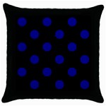 Polka Dots - Dark Blue on Black Throw Pillow Case (Black)