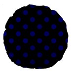 Polka Dots - Dark Blue on Black Large 18  Premium Round Cushion