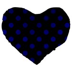 Polka Dots - Dark Blue on Black Large 19  Premium Heart Shape Cushion