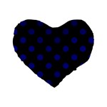 Polka Dots - Dark Blue on Black Standard 16  Premium Heart Shape Cushion