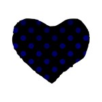 Polka Dots - Dark Blue on Black Standard 16  Premium Flano Heart Shape Cushion