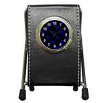 Polka Dots - Dark Blue on Black Pen Holder Desk Clock